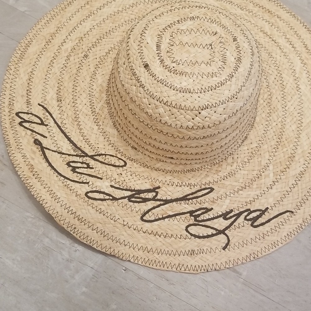 💕MICHAEL STARS💕 Raffia Embroidered A La Playa Straw Floppy Hat NWT - Picture 2 of 11